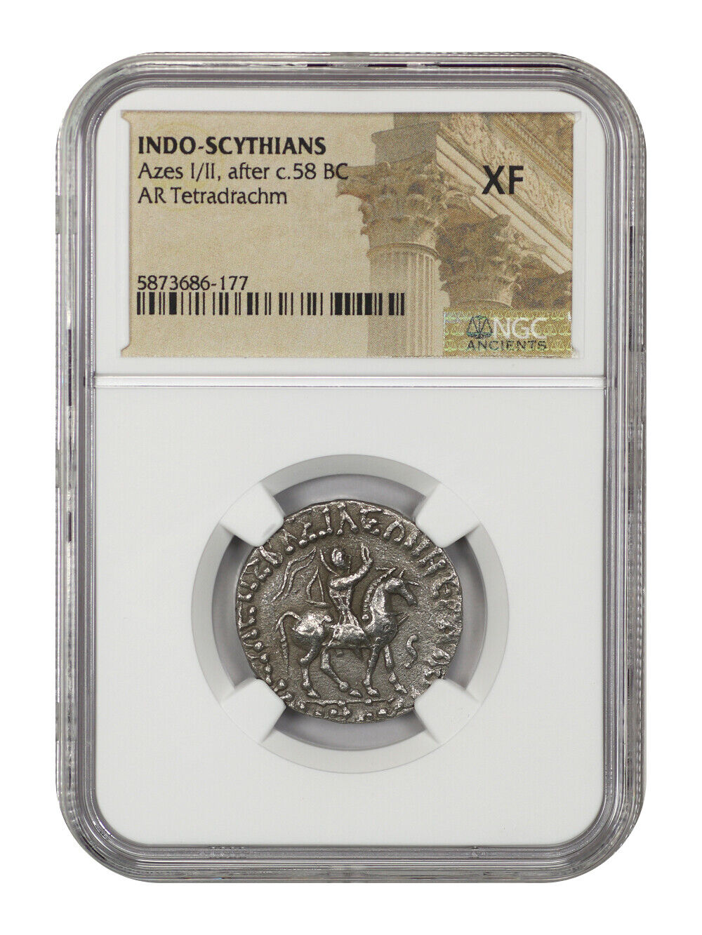 Ancient Roman: Azes I/II (after c.58 BC) AR Tetradrachm NGC XF (Indo-Scythians)