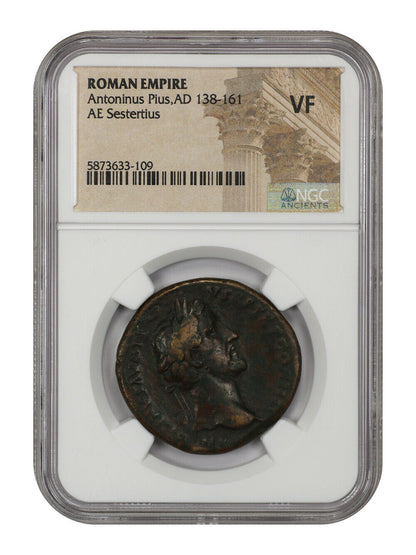 Ancient Roman: Antoninus Pius (AD 138-161) AE Sestertius NGC VF