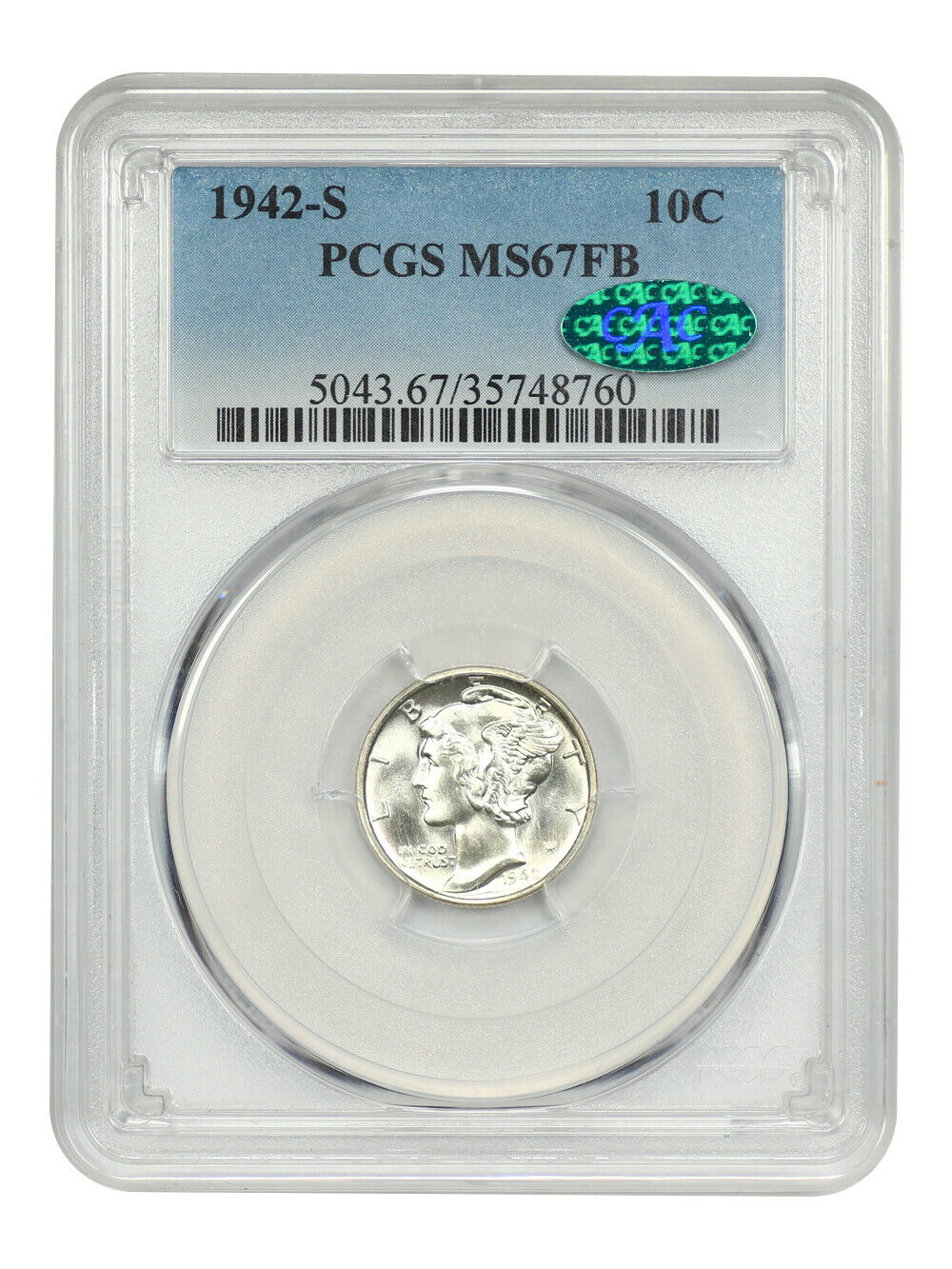 1942-S 10C PCGS/CAC MS67FB - Mercury Dime