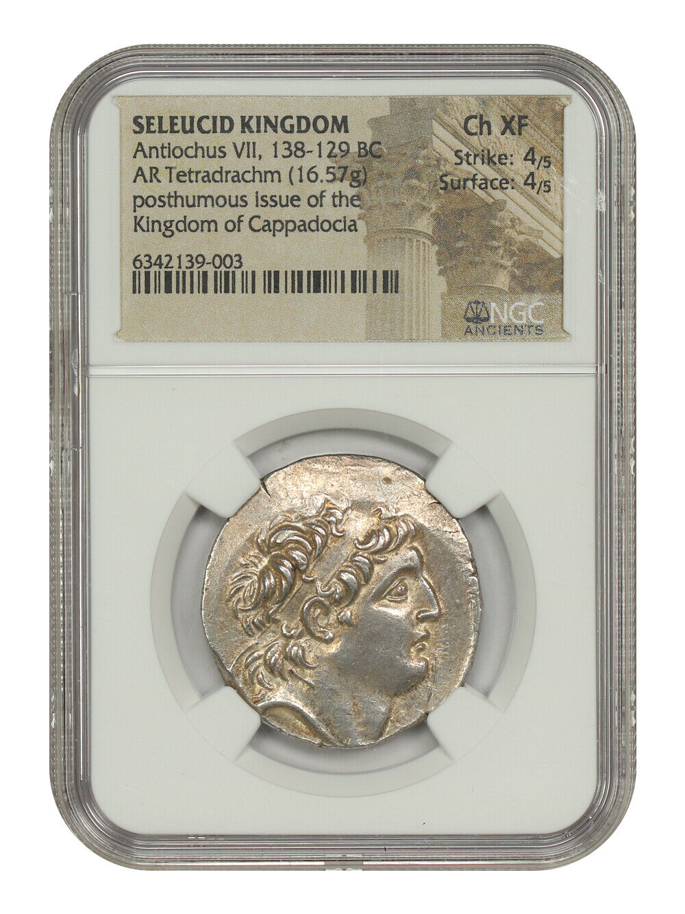 Ancient Greek: Antiochus VII (138-129. BC) AR Tetradrachm NGC Choice XF (Cappado