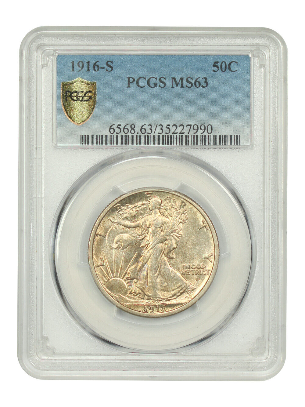 1916-S 50C PCGS MS63 - Walking Liberty Half Dollar - Scarce Date