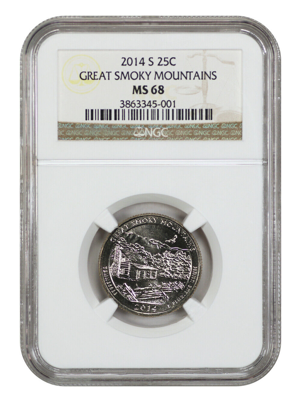 2014-S 25C Great Smoky Mtns NP NGC MS68 - Type 1 - Clad