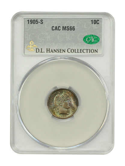 1905-S 10C CACG MS66 ex: D.L. Hansen - Barber Dime