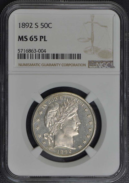 1892-S Barber Half Dollar 50C NGC MS65PL