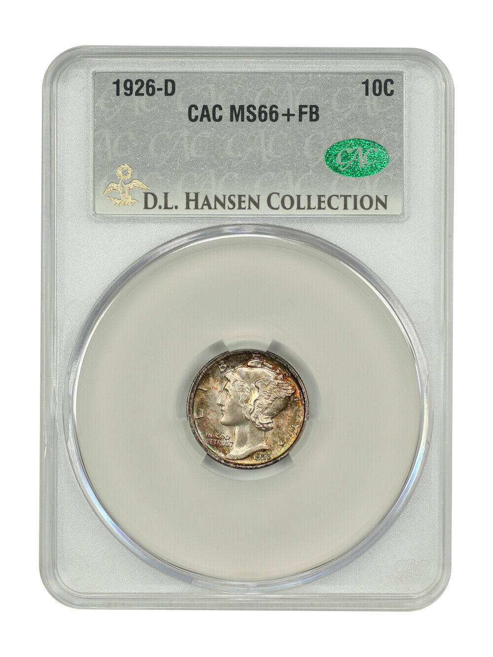 1926-D 10C CACG MS66+FB ex: D.L. Hansen - Mercury Dime