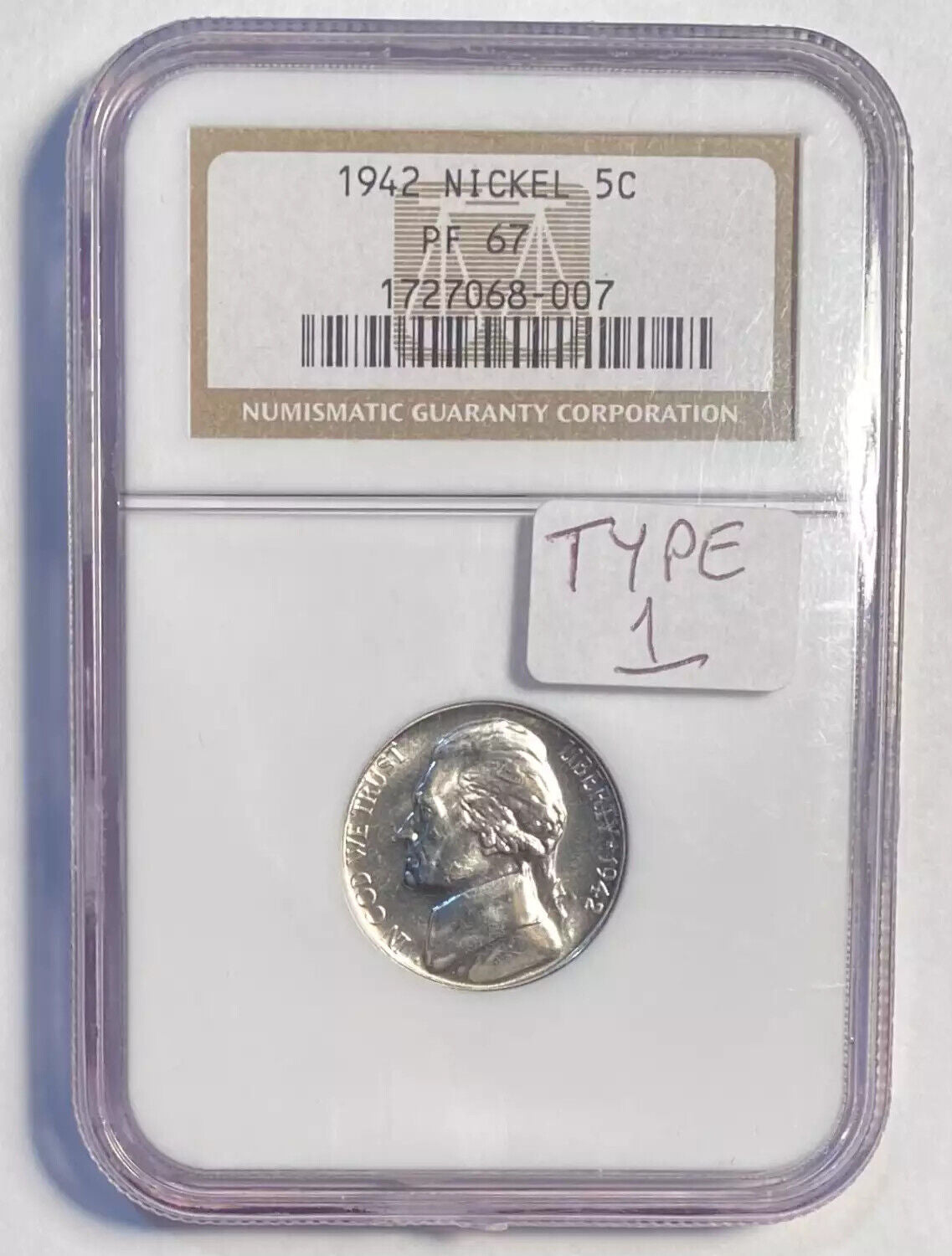 1942 P Nickel Jefferson NGC PF-67 proof