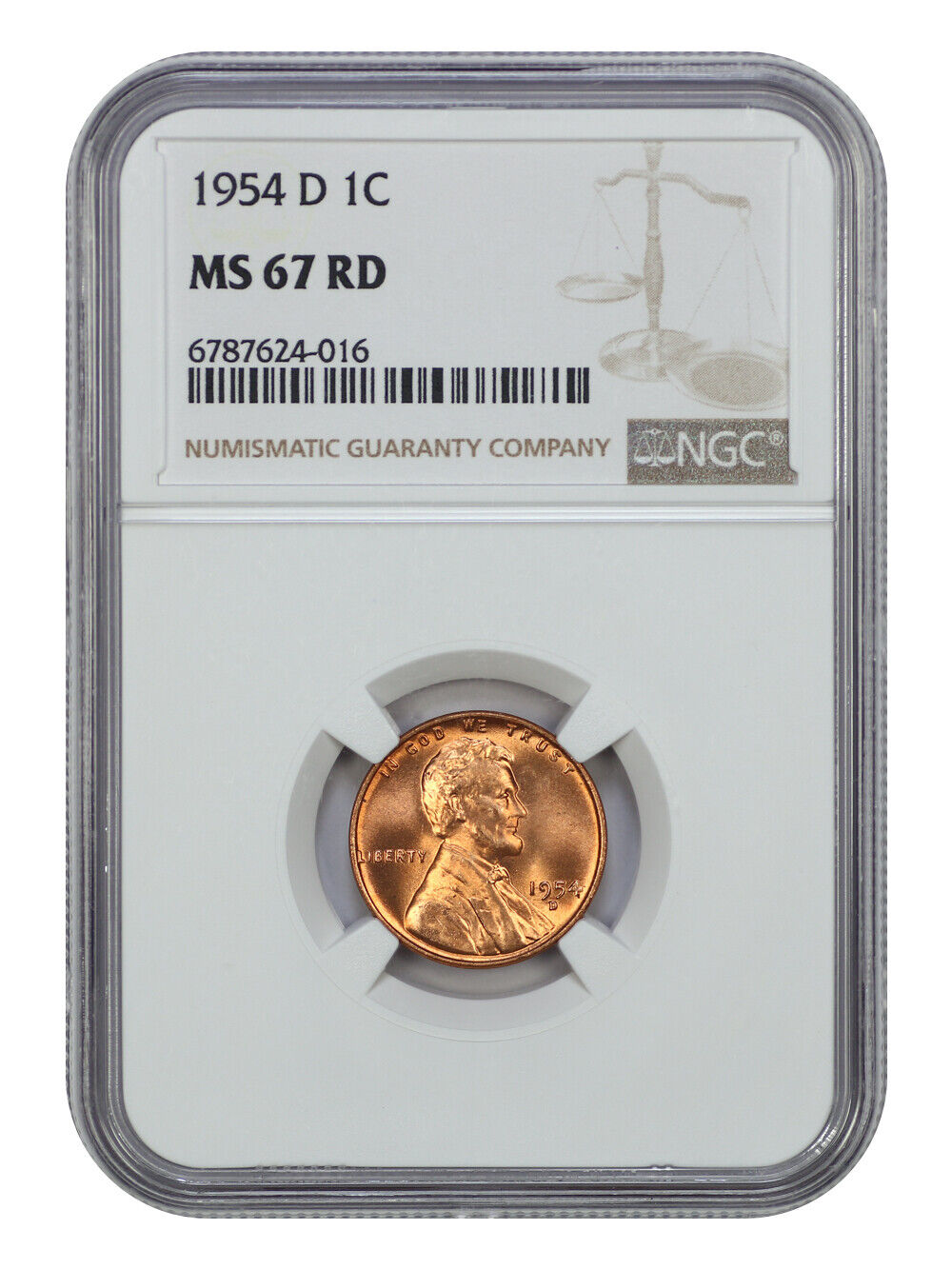 1954-D 1C NGC MS67RD - Lincoln Cent (Wheat Reverse)