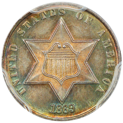 1869 3CS PCGS MS64 ex: D.L. Hansen