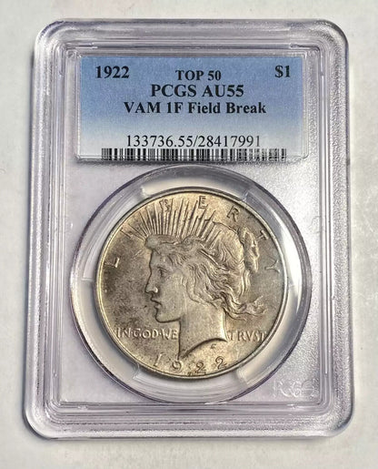 1922 P  Peace Silver Dollar PCGS AU-55   VAM 1F - Field Break - Top 50