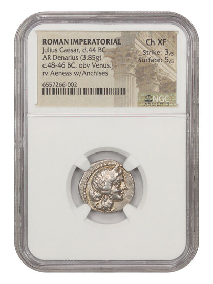 Ancient Roman: Julius Caesar (c.48-46 BC) AR Denarius NGC Choice XF