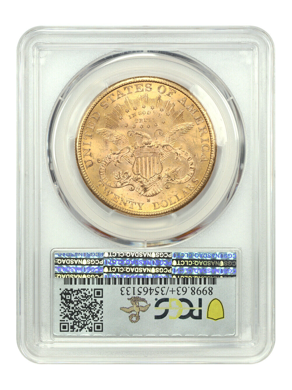 1882-S $20 PCGS/CAC MS63+ ex: D.L. Hansen