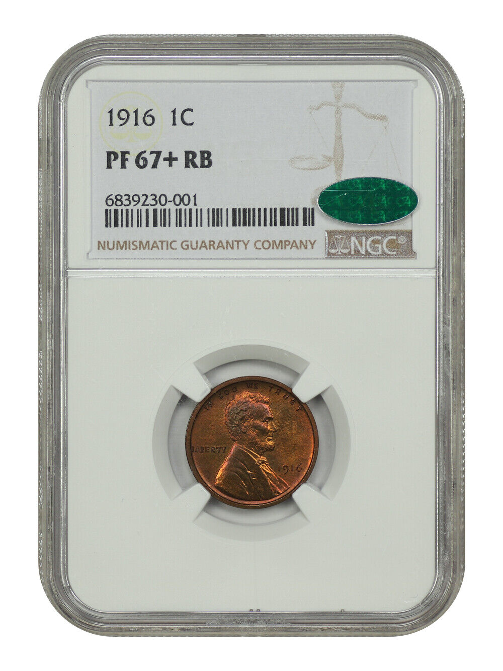 1916 1C NGC/CAC PR67+RB - Lincoln Cent (Wheat Reverse)