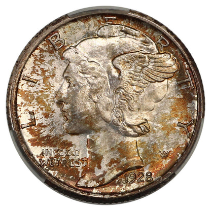 1928-S 10C CACG MS67+FB ex: D.L. Hansen - Mercury Dime