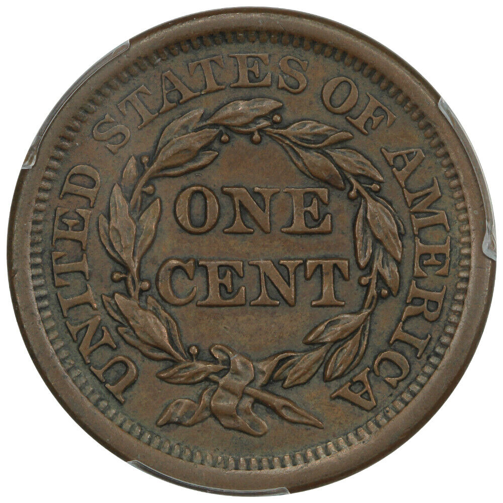 1855 1C PCGS MS62BN (Knob on Ear) - Braided Hair Cent