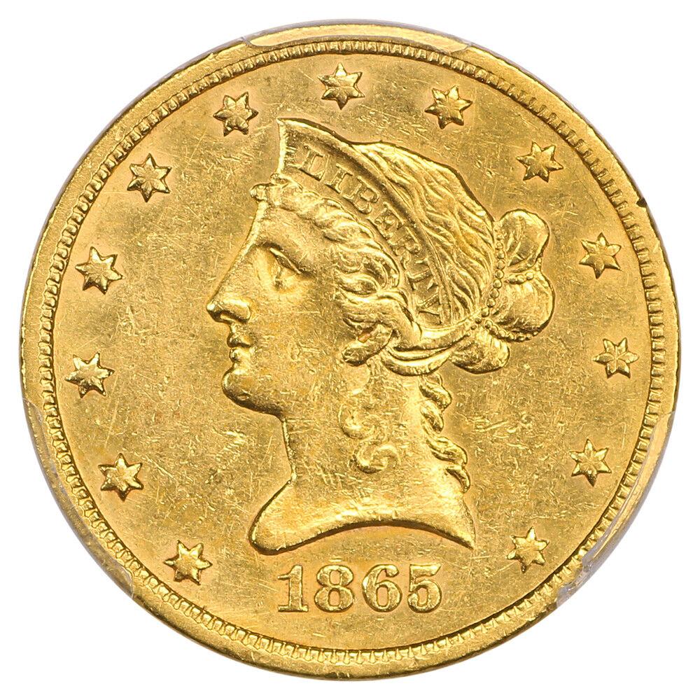 1865-S $10 PCGS AU50 ex: D.L. Hansen