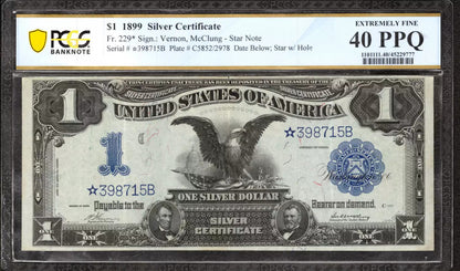 1899 $1 SILVER CERTIFICATE STAR NOTE FR.229* BLACK EAGLE PCGS EF 40 PPQ (715B)