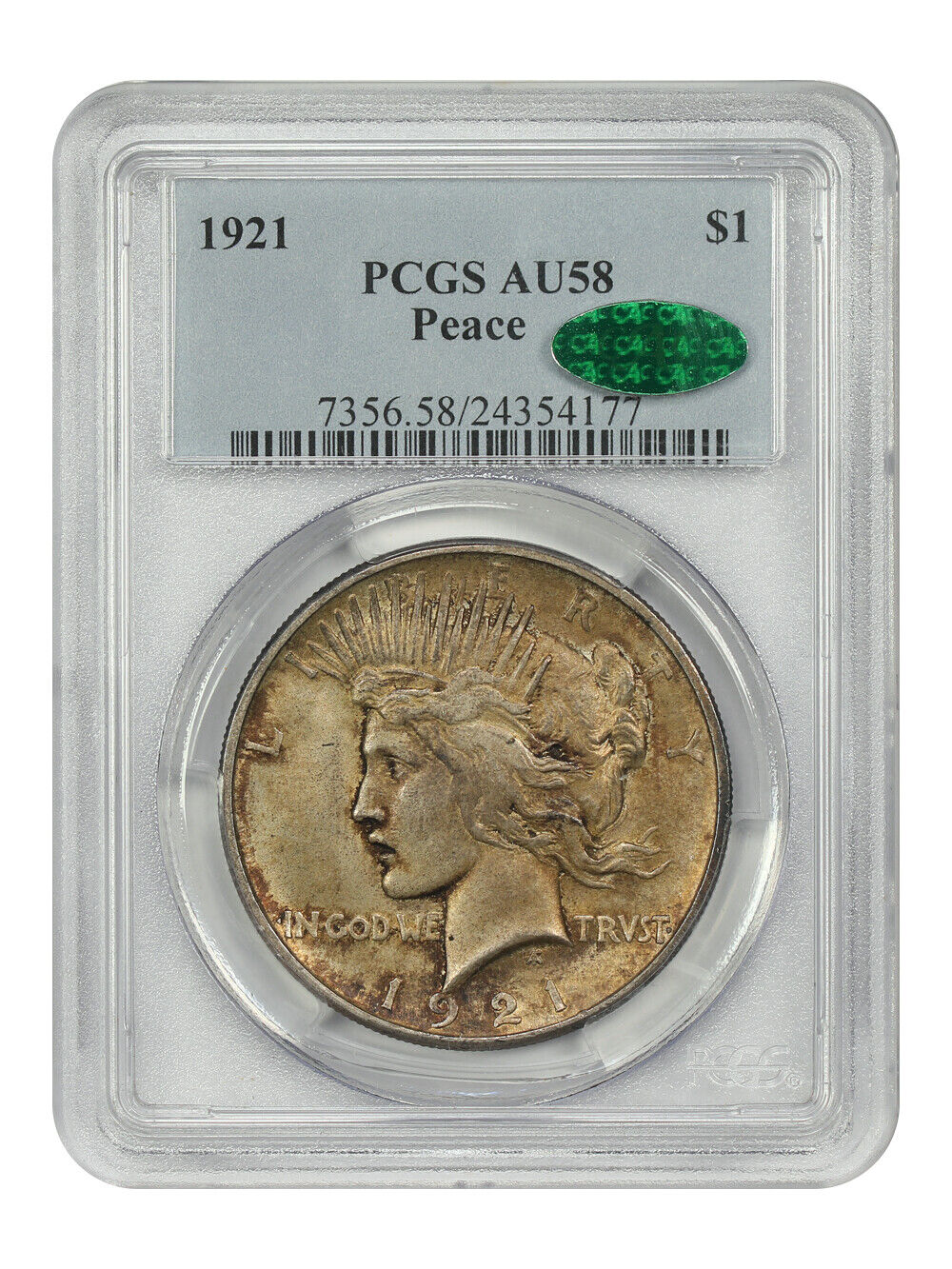 1921 $1 PCGS/CAC AU58 (High Relief) - Peace Dollar - Fantastic Originality