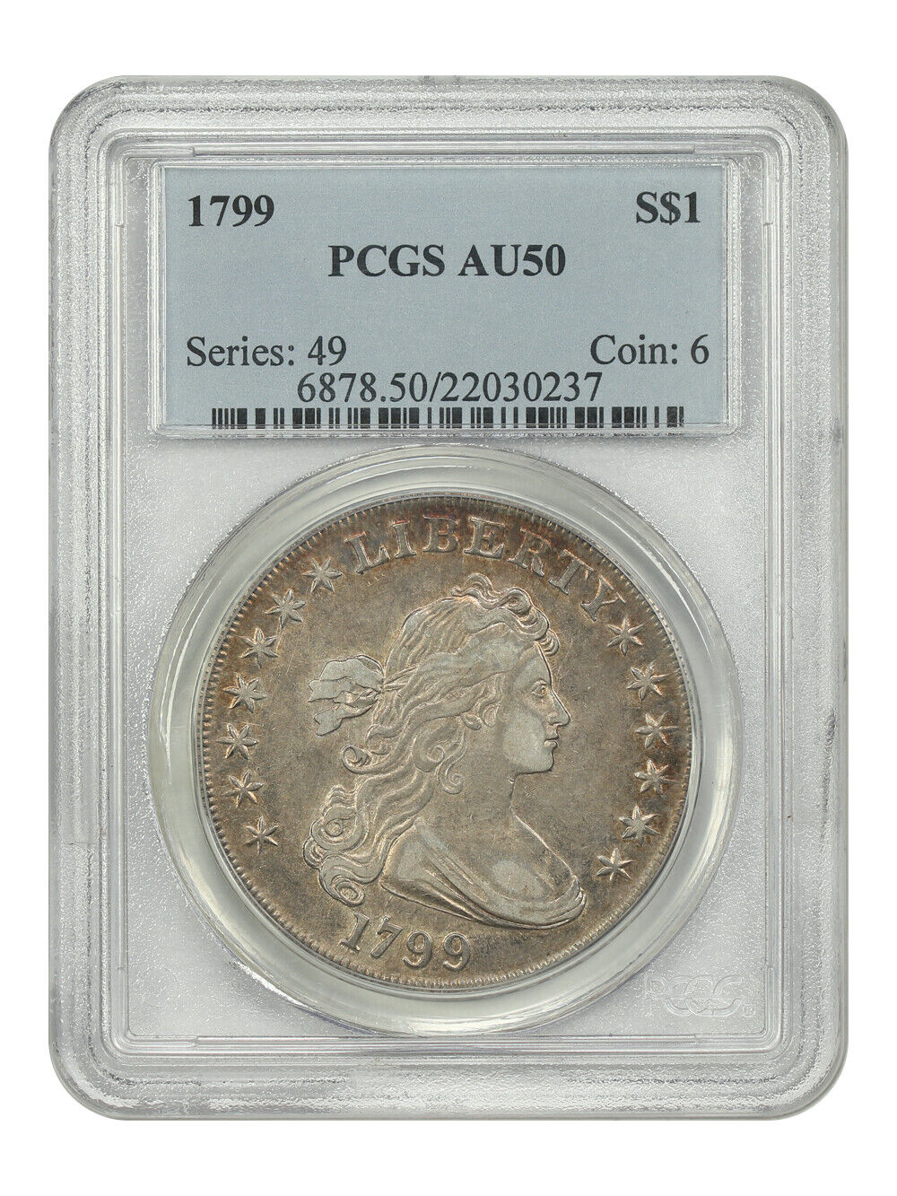 1799 $1 PCGS AU50 (7x6 Stars) - Draped Bust Dollar - Bust Dollar Type Coin