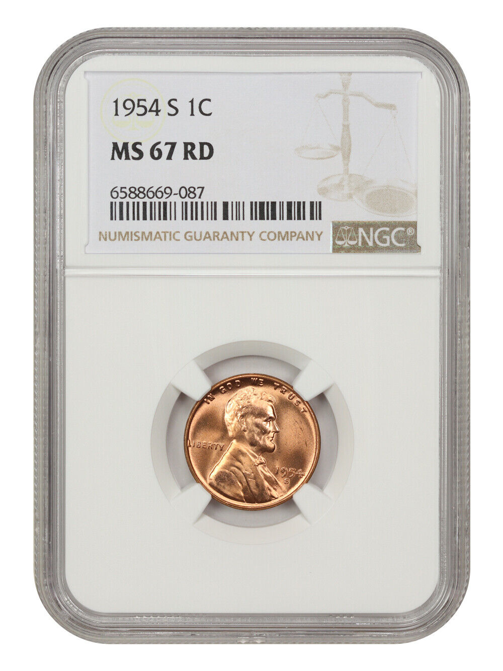 1954-S 1c NGC MS67 RD