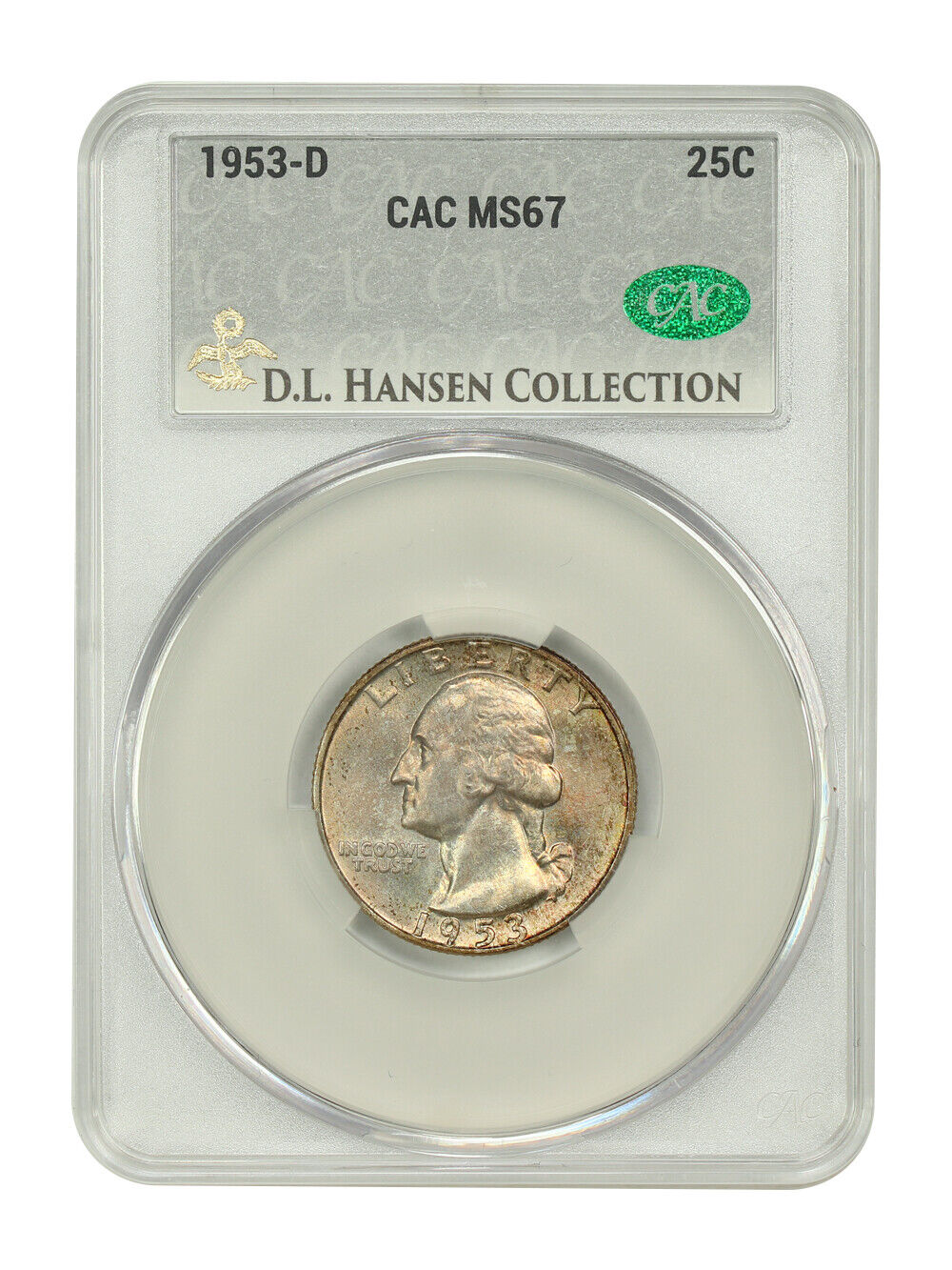 1953-D 25C CACG MS67 ex: D.L. Hansen - Washington Quarter