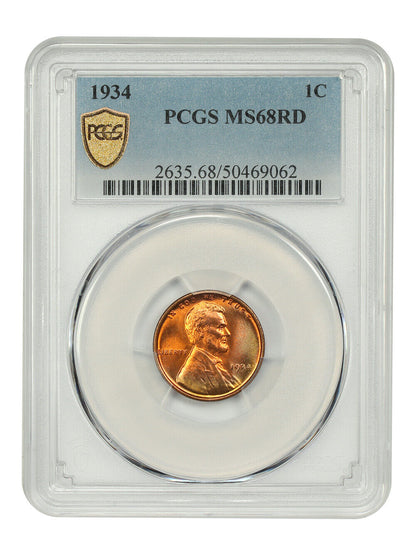 1934 1C PCGS MS68RD - Lincoln Cent (Wheat Reverse)