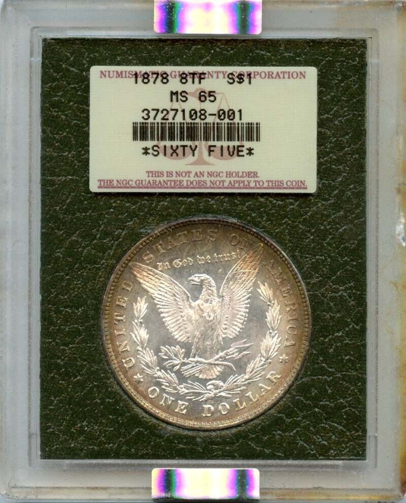 1878 8TF Morgan Dollar S$1 NGC MS65 Paramount Dark Green Holder PQ