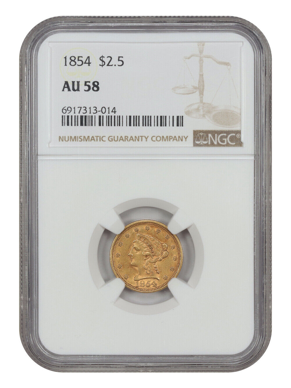 1854 $2.50 NGC AU58 - Liberty Head $2.5