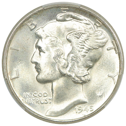 1945-D 10C CACG MS67+FB ex: D.L. Hansen - Mercury Dime