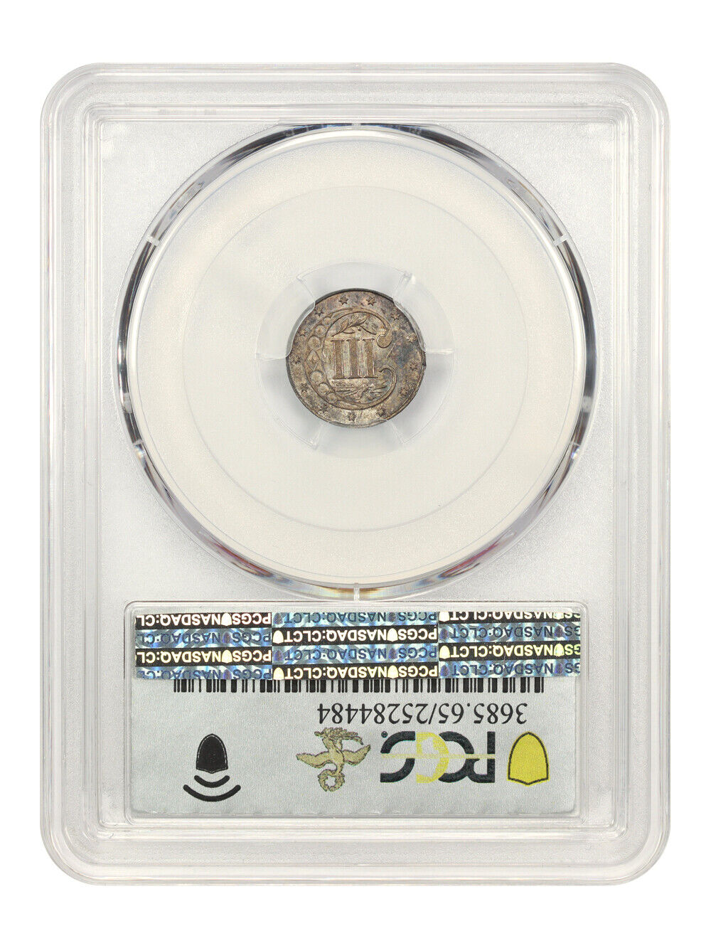 1865 3cS PCGS MS65 ex: D.L. Hansen