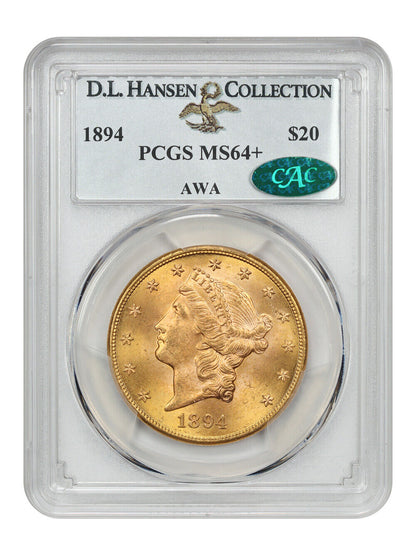 1894 $20 PCGS/CAC MS64+ ex: D.L. Hansen, AWA