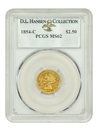 1854-C $2.50 PCGS MS62 ex: D.L. Hansen - Liberty Head $2.5