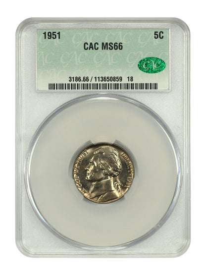 1951 5C CACG MS66 - Jefferson Nickel