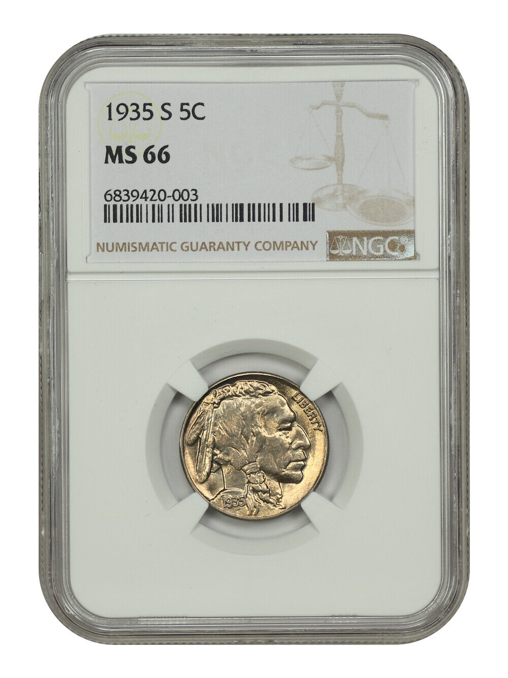 1935-S 5C NGC MS66 - Buffalo Nickel