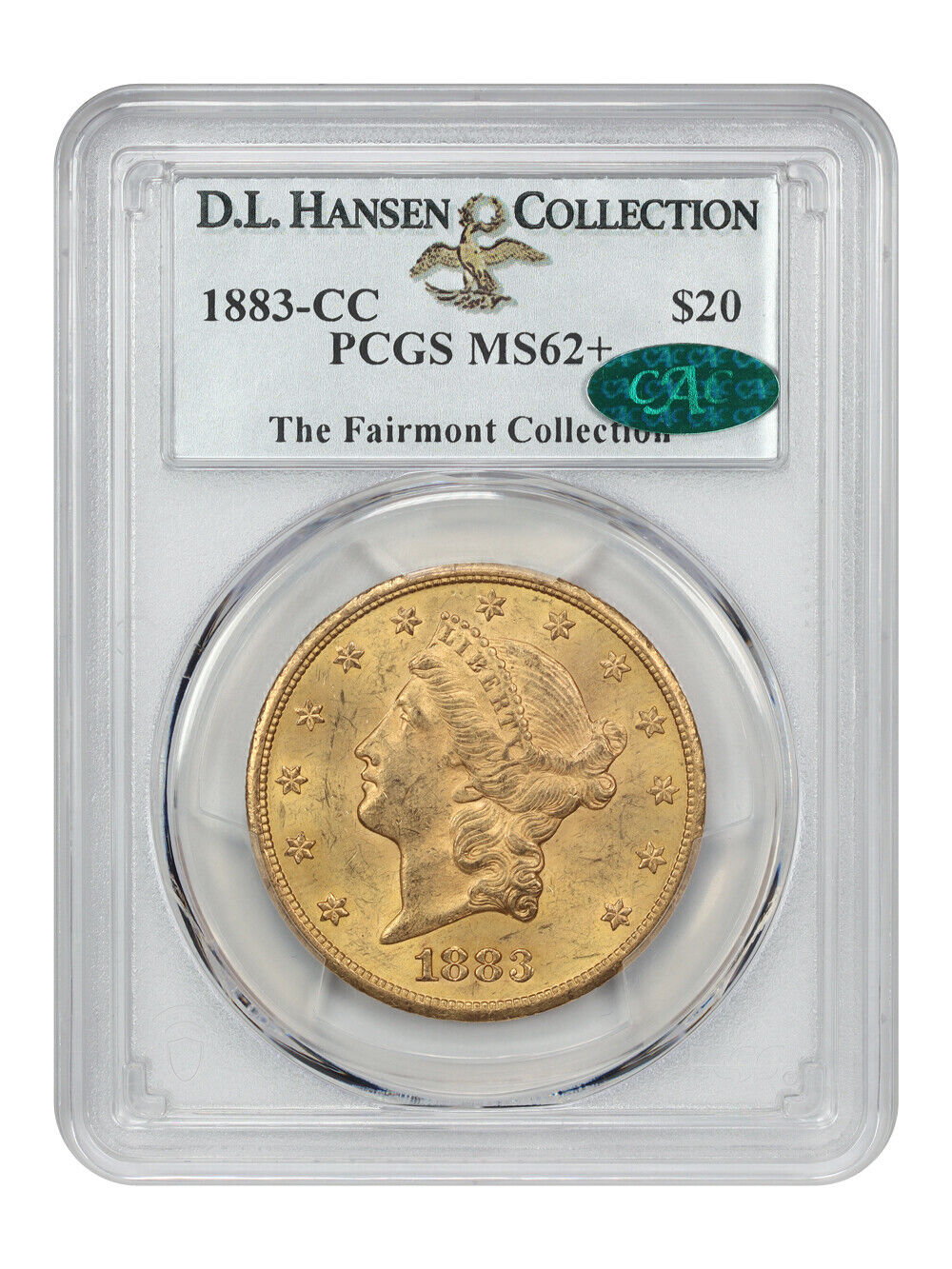 1883-CC $20 PCGS/CAC MS62+ ex: D.L. Hansen