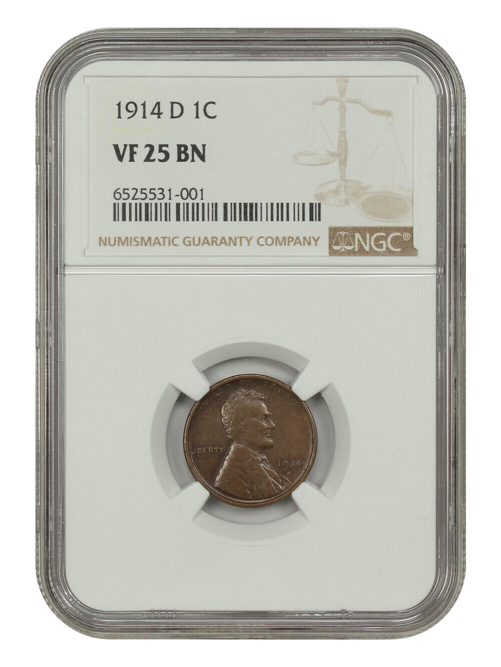 1914-D 1C NGC VF25 - Lincoln Cent (Wheat Reverse) - Key Date