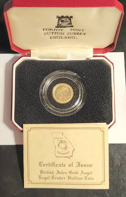 1987 ISLE OF MAN Gold 1/10 GOLD ANGEL - ISSUED 1984 ATLANTA ANA - W/ OGP