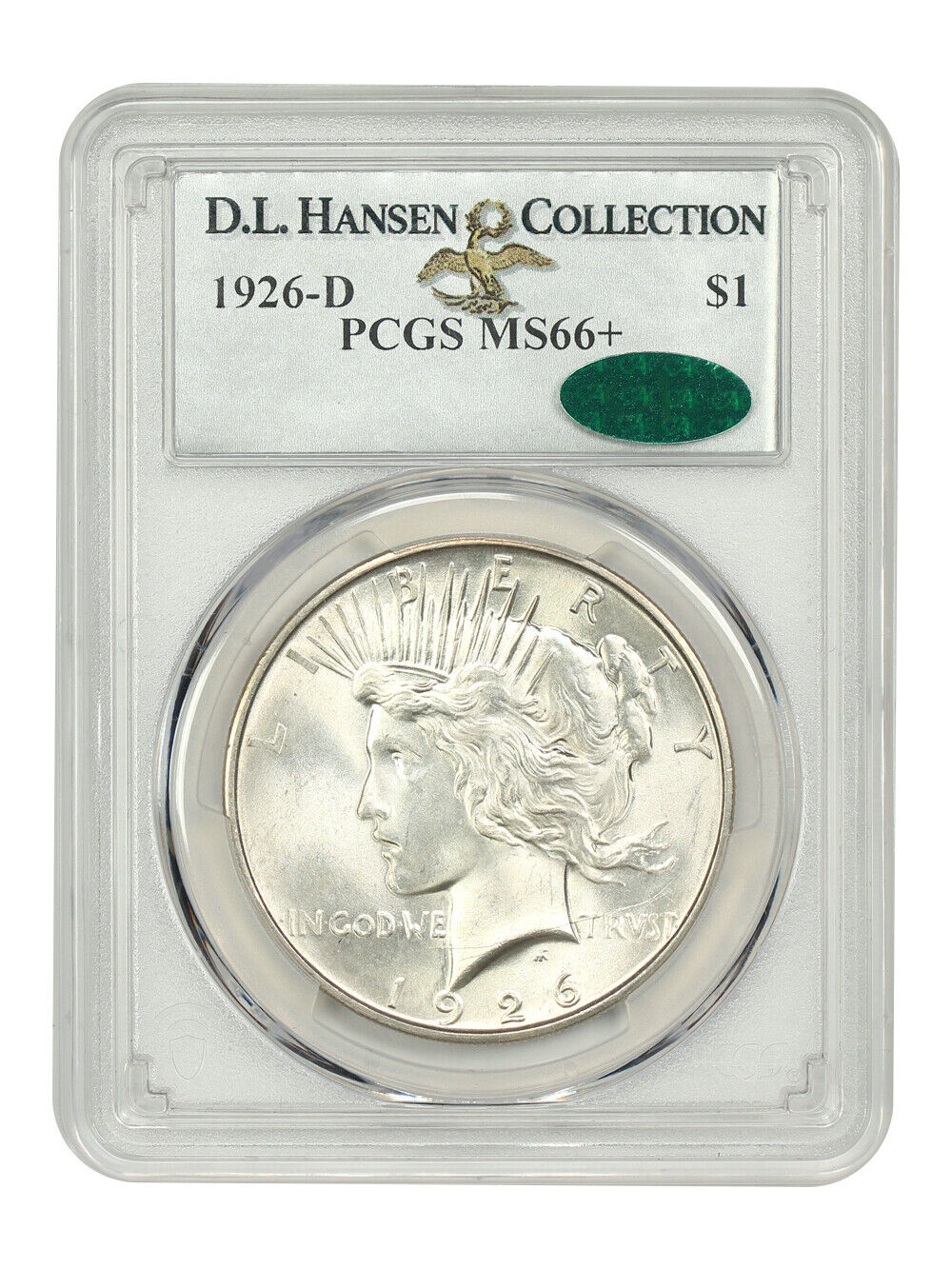 1926-D $1 PCGS/CAC MS66+ ex: D.L. Hansen - Peace Dollar